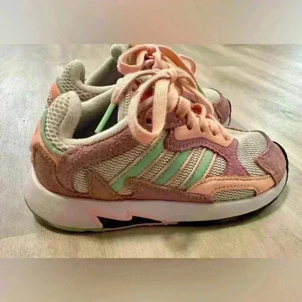Adidas ZX Flux Kids Sneakers Size 11K Pink Mint Green Mesh Lace Up Athletic